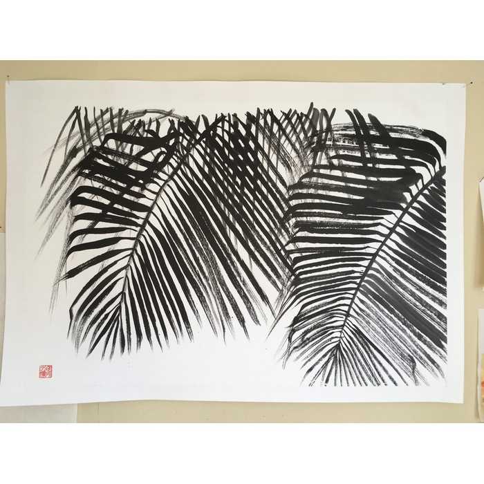 Palm leaves 1 frame black wood